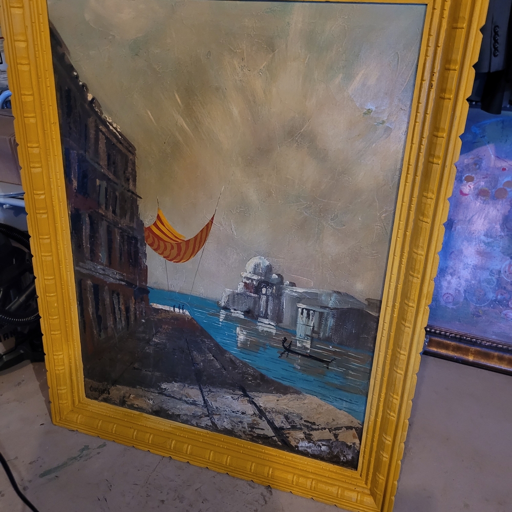 Coastal Scene Art with Yellow Frame